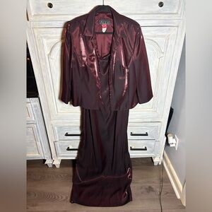 Vintage Burgundy Alex‎ Evenings Beaded Evening Gown Dinner Jacket Elegant Formal